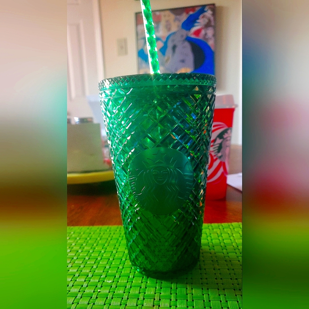 Starbucks jeweled emerald green tumbler with straw cup mug wicked